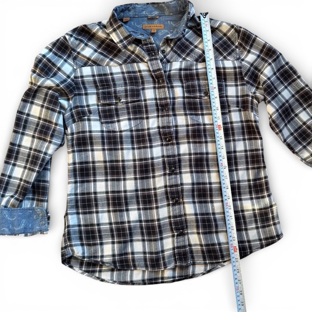 JACHS GIRLFRIEND Plaid flannel button-down shirt black white size M - Picture 11 of 13